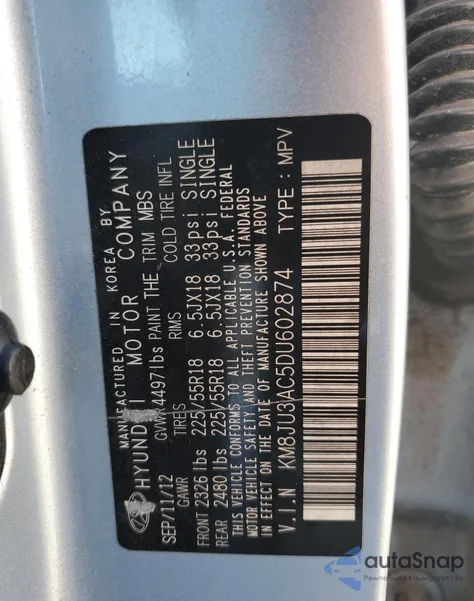 2013 Hyundai Tucson Gls z USA, uszkodzony, nr VIN KM8JU3AC5DU602874